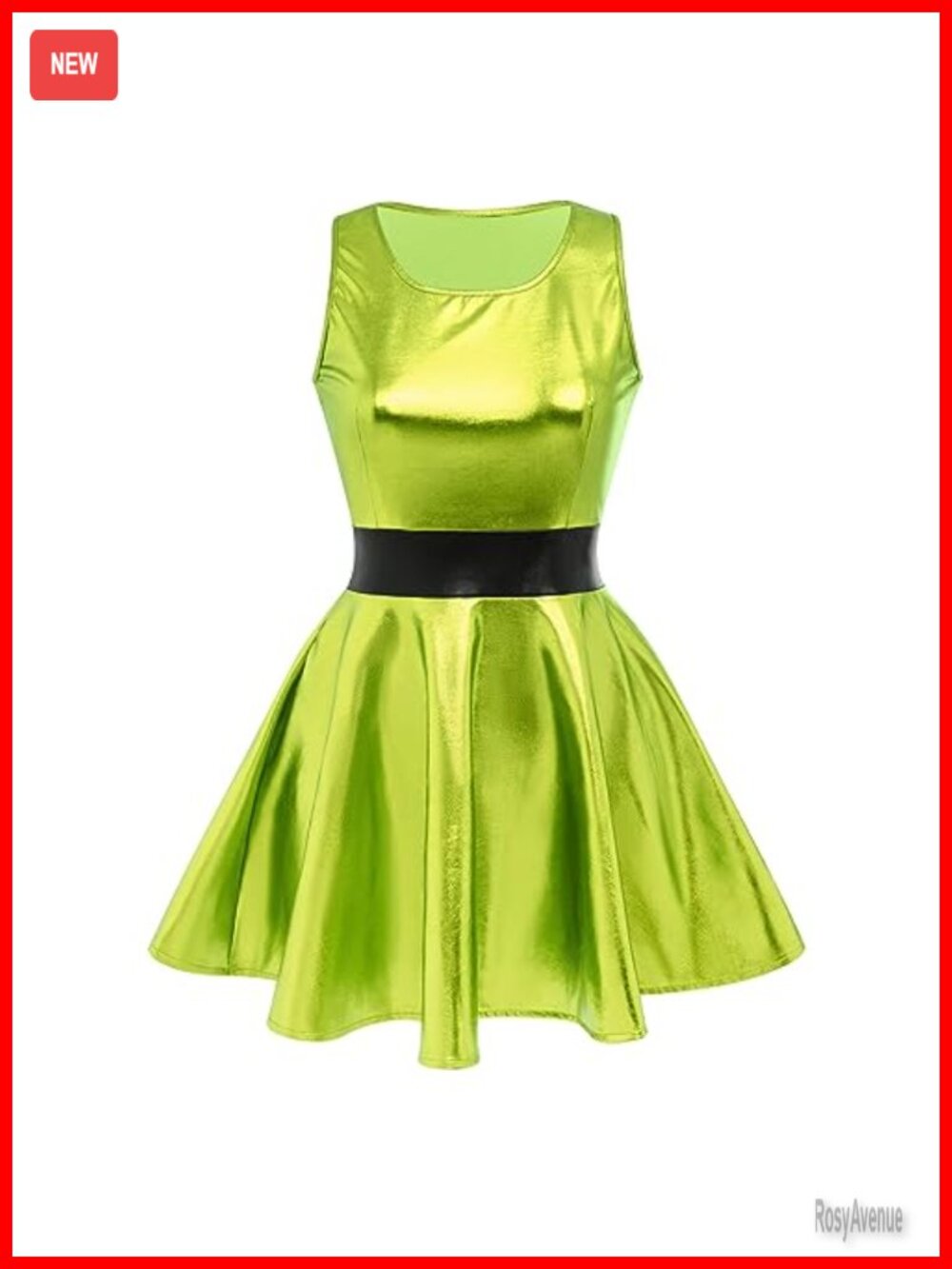 Metallic Skater Dress Sleeveless Pleated High Waist 80s Disco Halloween Party